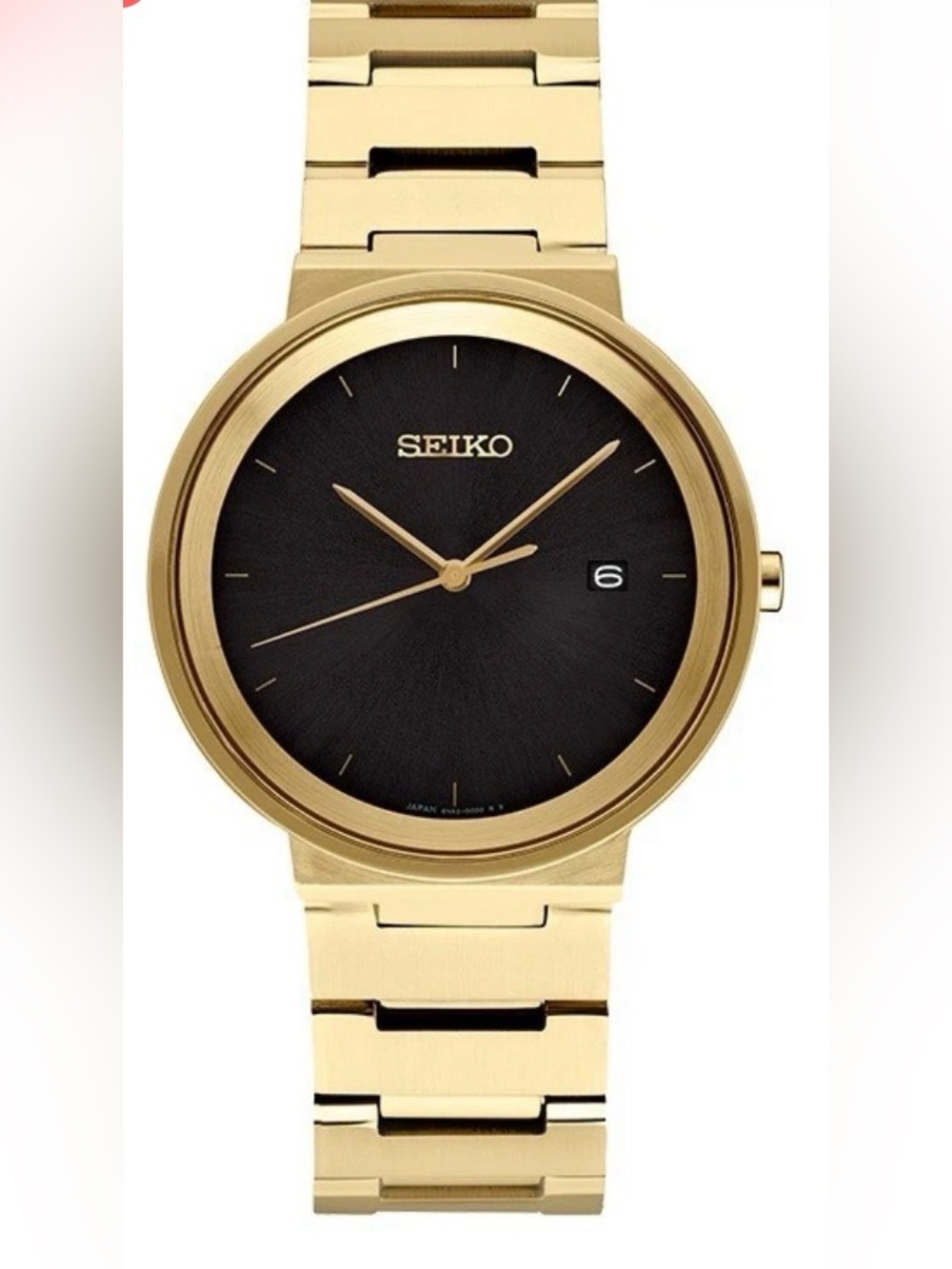 Seiko Essentials Black Dial Date Sleek Gold Tone Steel Quartz Men’s Watch